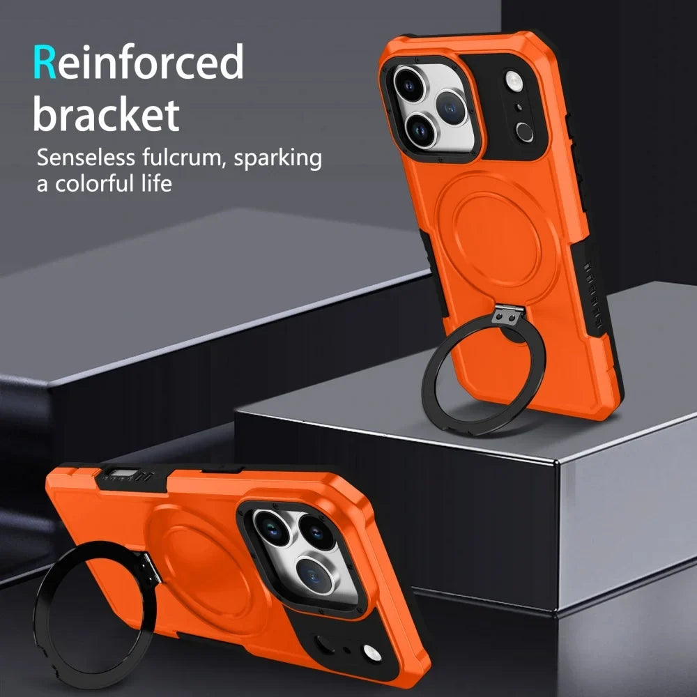 Luxury Armor For Magsafe Magnetic Stand Holder Phone Case For iPhone 17 Pro Max 17 Air Ring Bracket Shockproof Bumper Cover