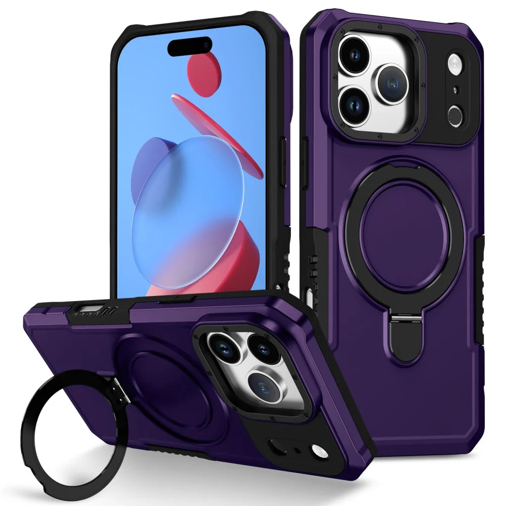 Luxury Armor For Magsafe Magnetic Stand Holder Phone Case For iPhone 17 Pro Max 17 Air Ring Bracket Shockproof Bumper Cover